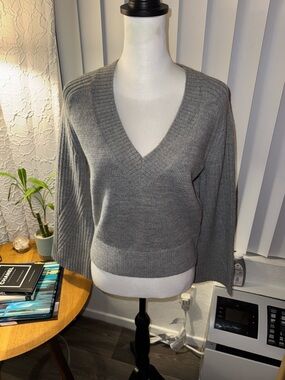 Boston Proper Heather Gray V-Neck Knit Sweater